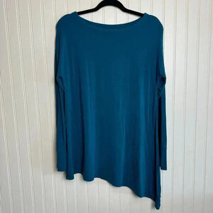 Cuddl Duds teal long sleeve asymmetrical hemline tunic size medium P17
